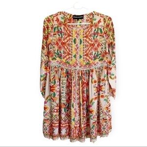 Hemant & Nandita Boho Button Front Beaded Hem Dress Orange Girl’s Size 12